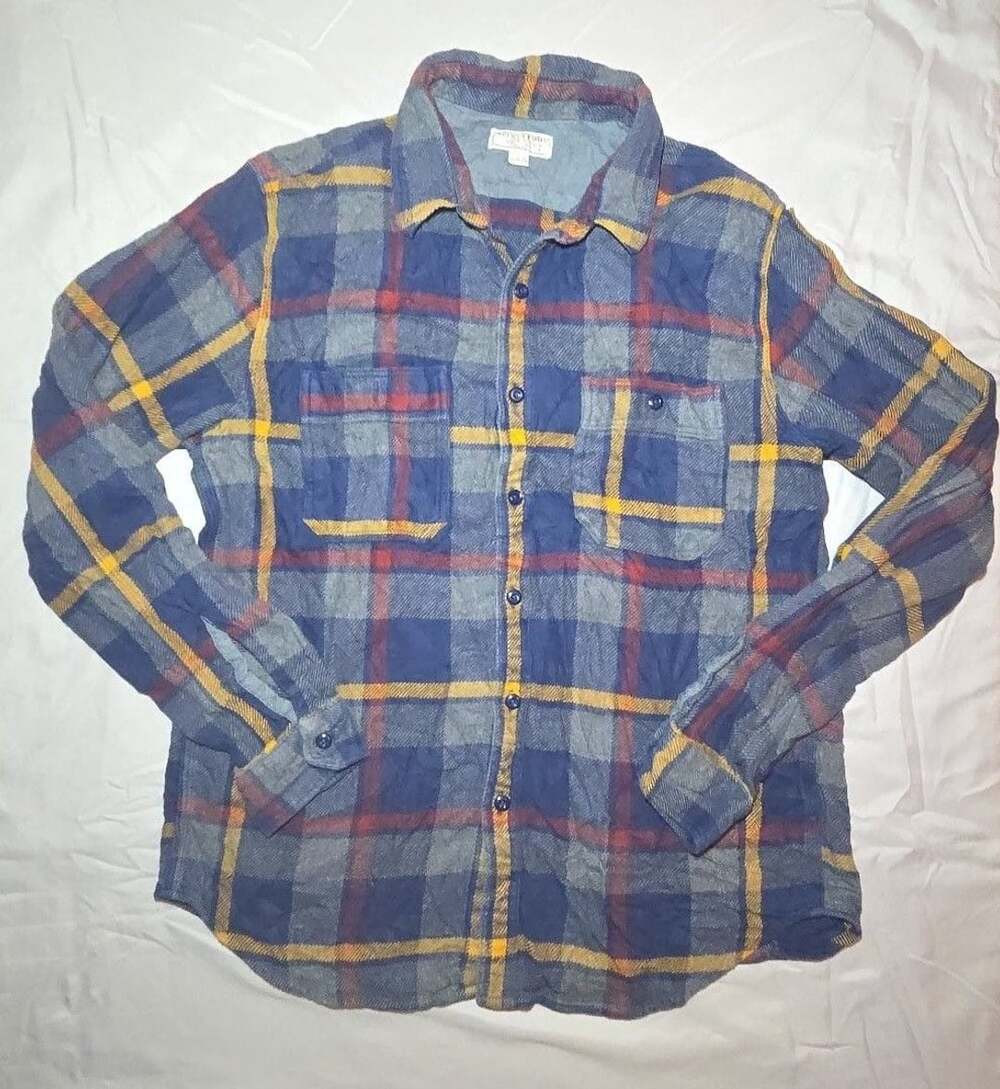 Wallace & Barnes Flannel Shirt Size L Blue Plaid Plaid